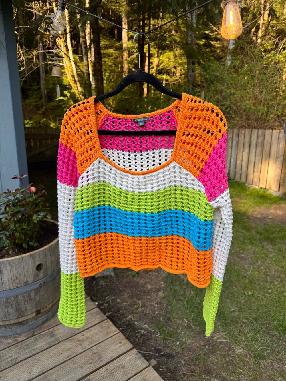 wild fable Pink, Orange & White Crochet Colorblock Sweater